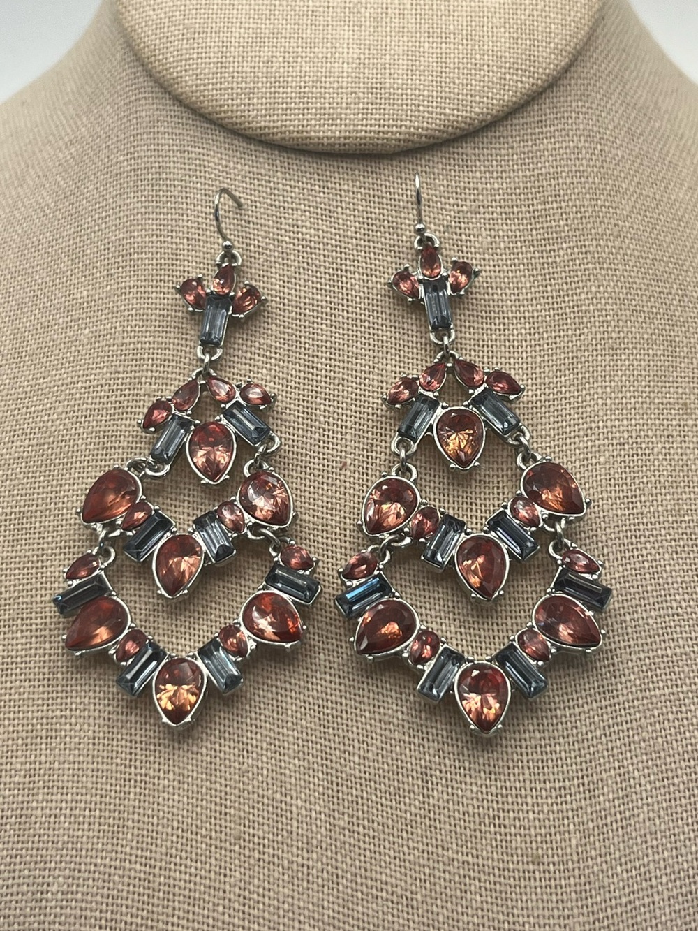 Elegant Silver and Pink Rhinestone Chandelier Earrings